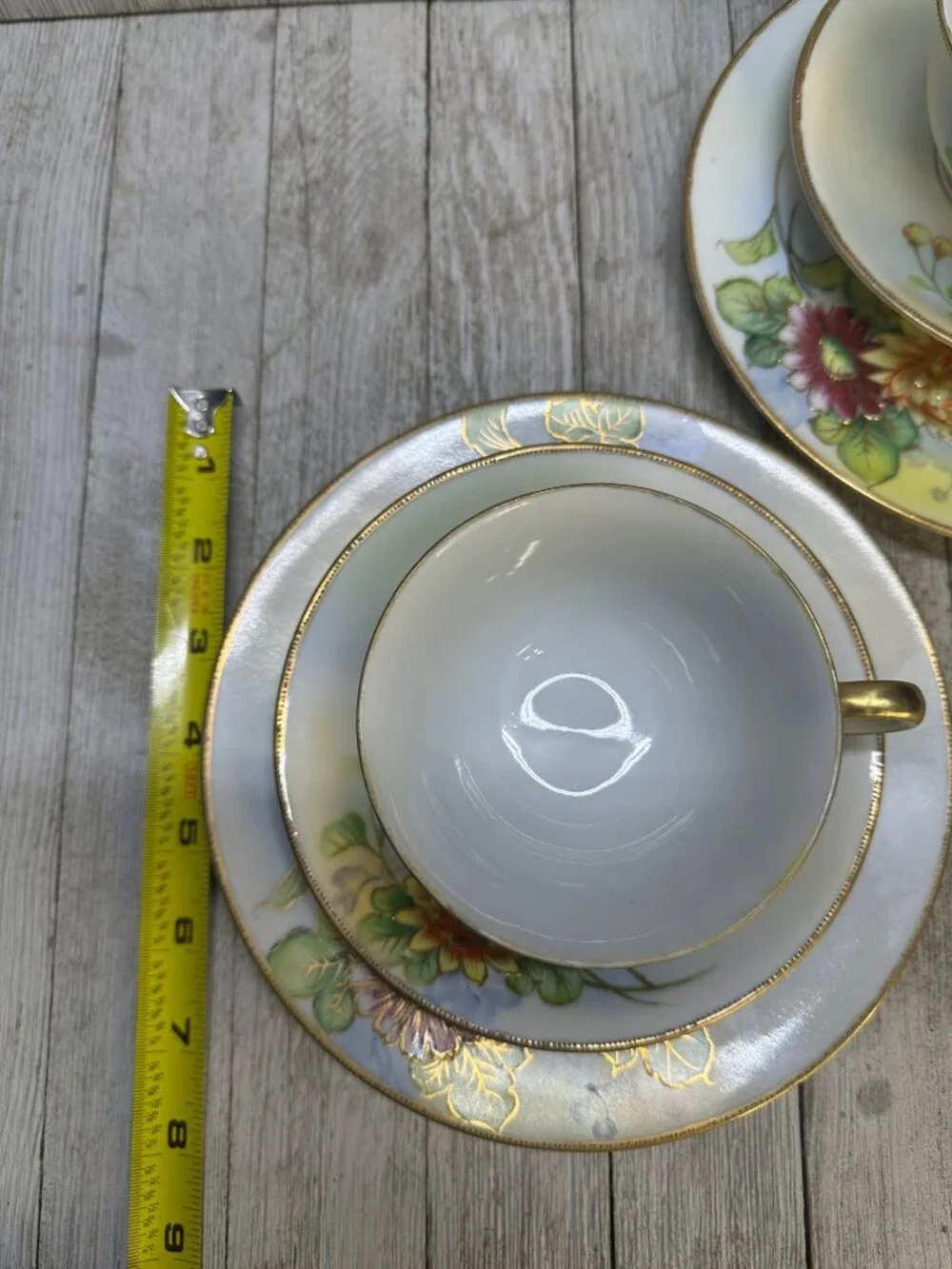 Vintage Shofu China Tea Cups & Saucers Floral Design Gold Rim Japan - Set of 2